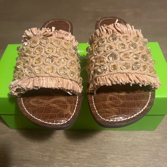 Sam Edelman Gladys, Cuoio Raffia Slides Tan - Picture 2 of 7